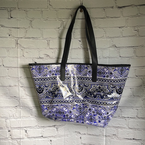 Soma Large PVC Blue & Black Baroque Print Tote Size 18”W x 13.5”H - Picture 3 of 8